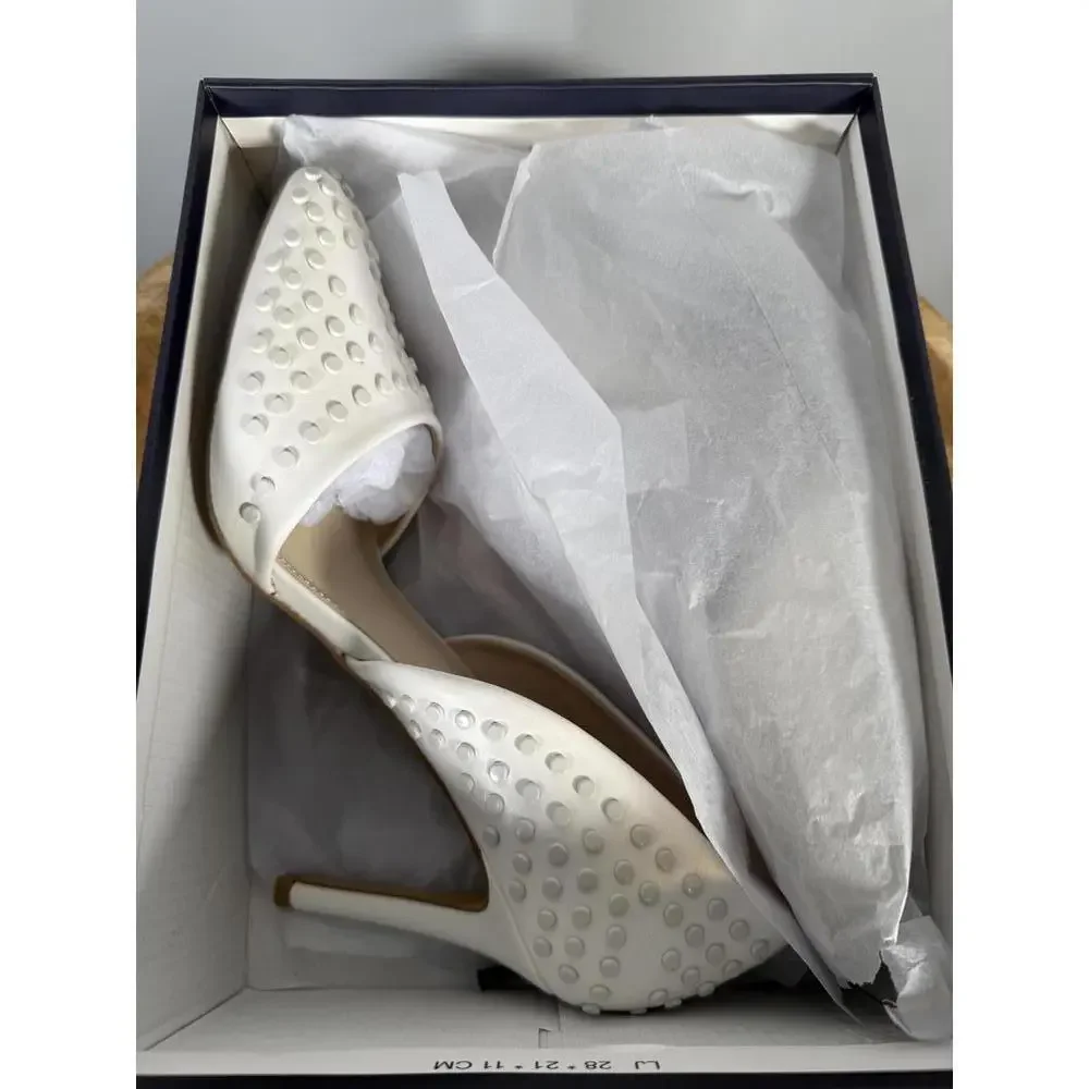 French Connection White Studded Pointed Toe Heels Size US 9.5 NWB - Picture 2 of 12